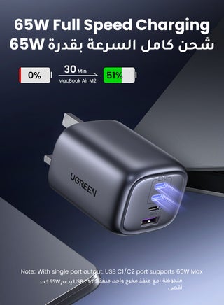 65W Nexode Charger Type C 3C1A USB Type C Adapter Fast Wall Charger Compatible With iPhone 16 15 13 Galaxy S24 23 Ultra Macbook Pro Air iPad Pro Mini Xiaomi Redmi Lenovo Airpods 4 Apple Watch 65W 3C1A - view 3